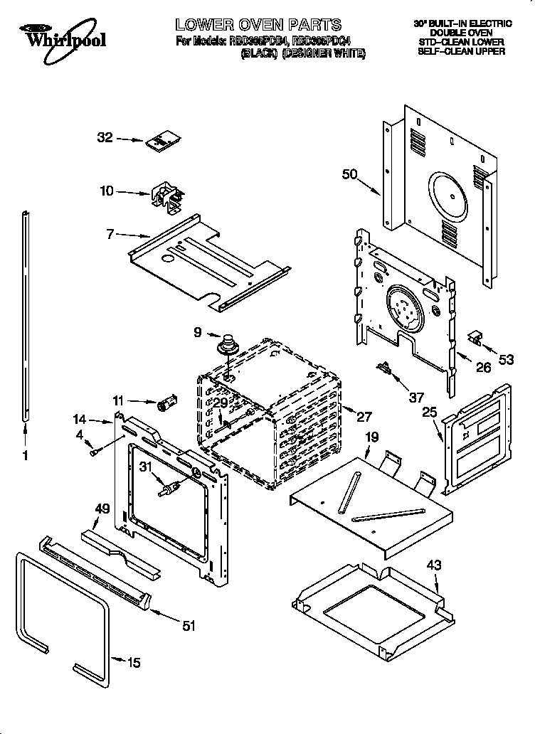 Whirlpool RBD305PDB4 lower oven diagram