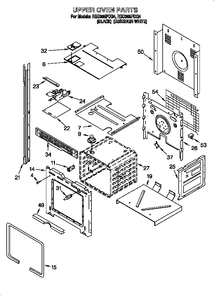 Whirlpool RBD305PDB4 upper oven diagram