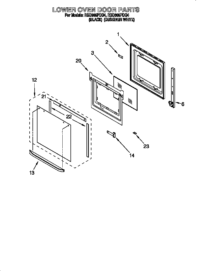 Whirlpool RBD305PDB4 lower oven door diagram
