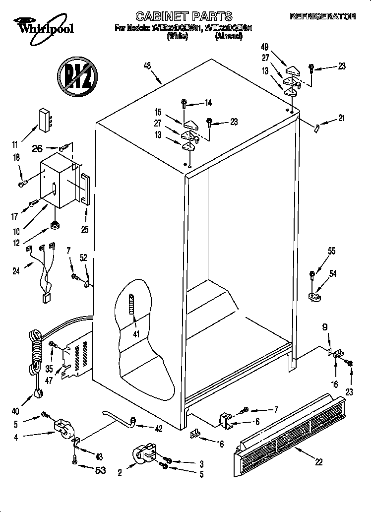 Whirlpool 3VED23DQEW01 cabinet diagram