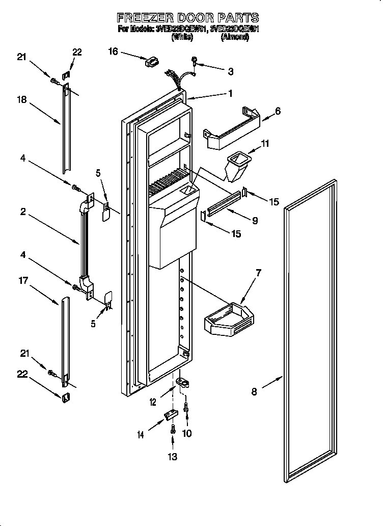 Whirlpool 3VED23DQEW01 freezer door diagram