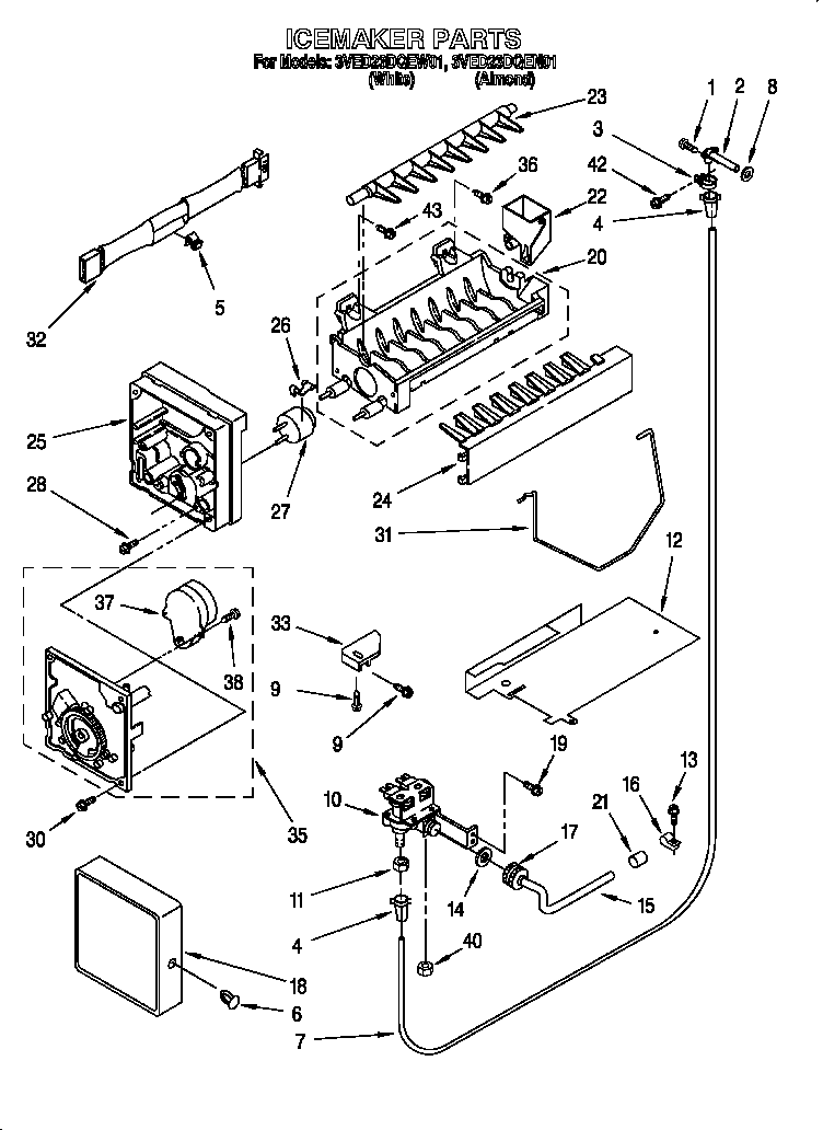 Whirlpool 3VED23DQEW01 icemaker diagram