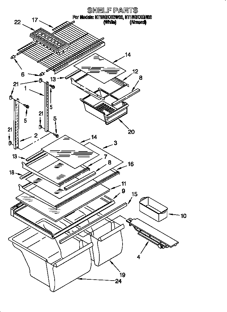 Whirlpool ET18GKXGN00 shelf diagram