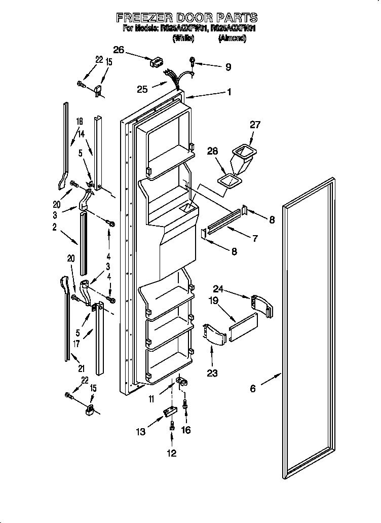 Roper RS25AQXFW01 freezer door diagram