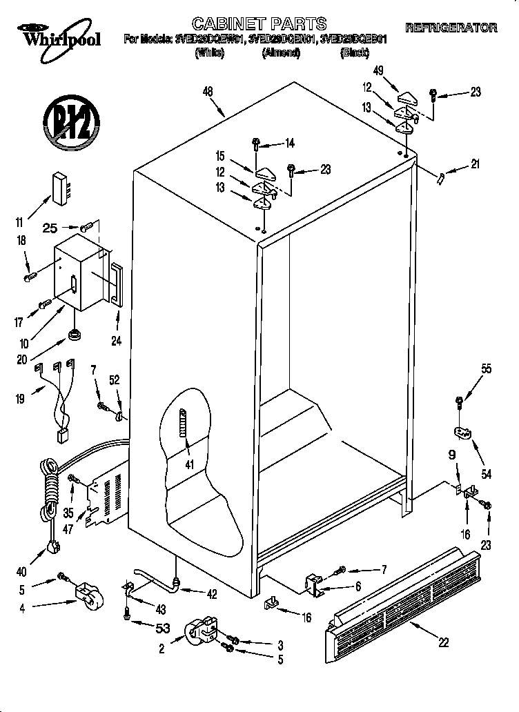 Whirlpool 3VED29DQEN01 cabinet diagram