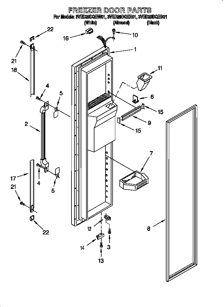 Whirlpool 3VED29DQEN01 freezer door diagram