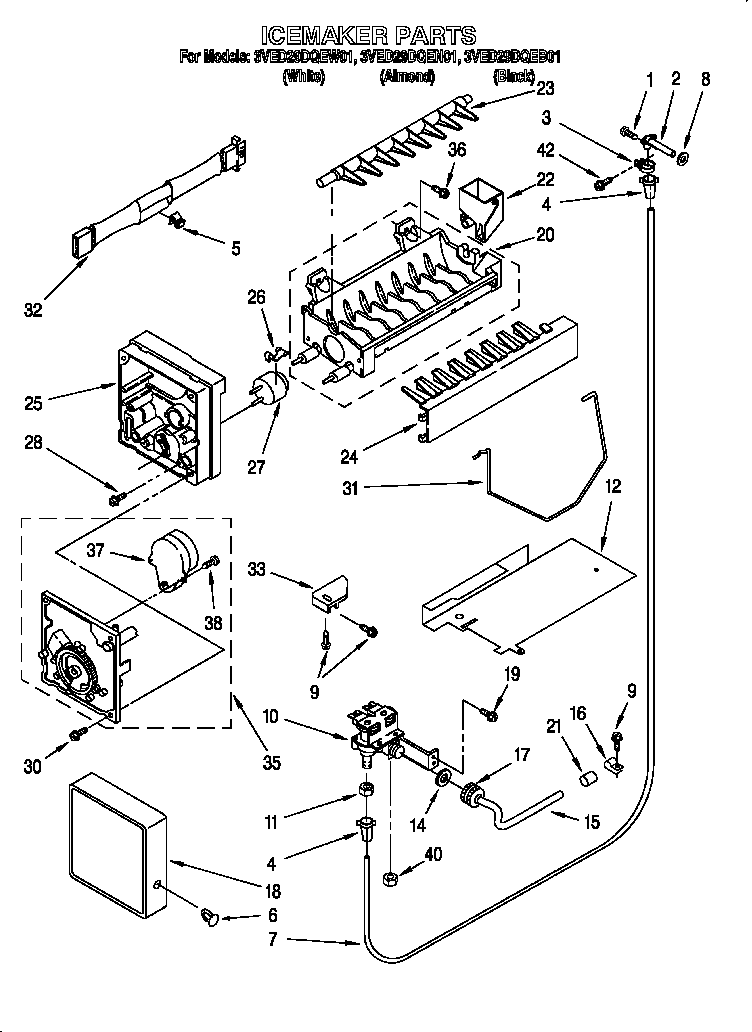Whirlpool 3VED29DQEN01 icemaker diagram