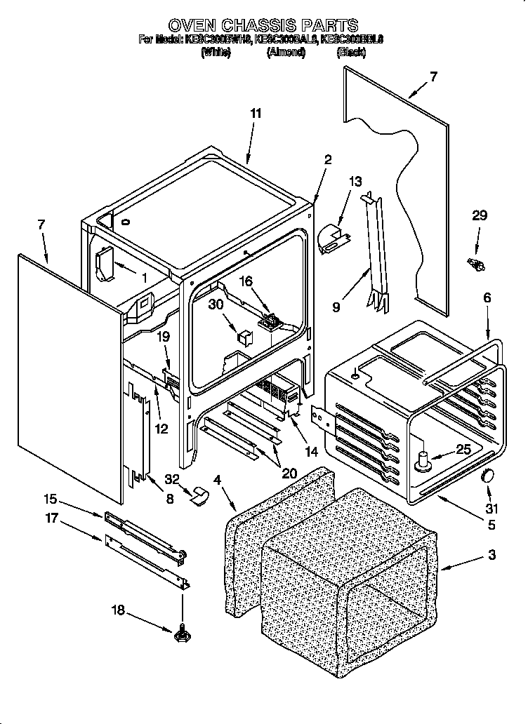 KitchenAid KESC300BBL8 oven chassis diagram