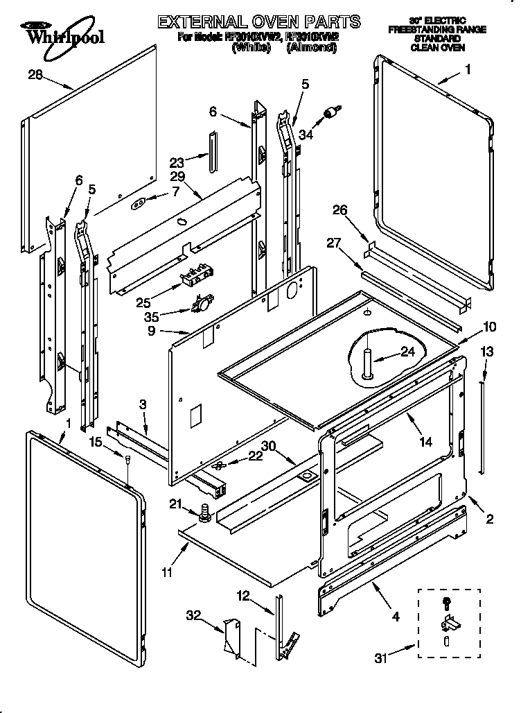 Whirlpool RF3010XVW2 external oven diagram
