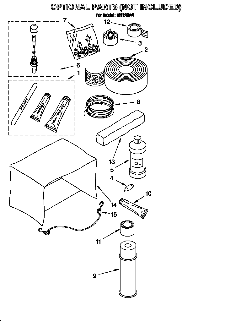 Whirlpool RH123A2 optional parts (not included) diagram