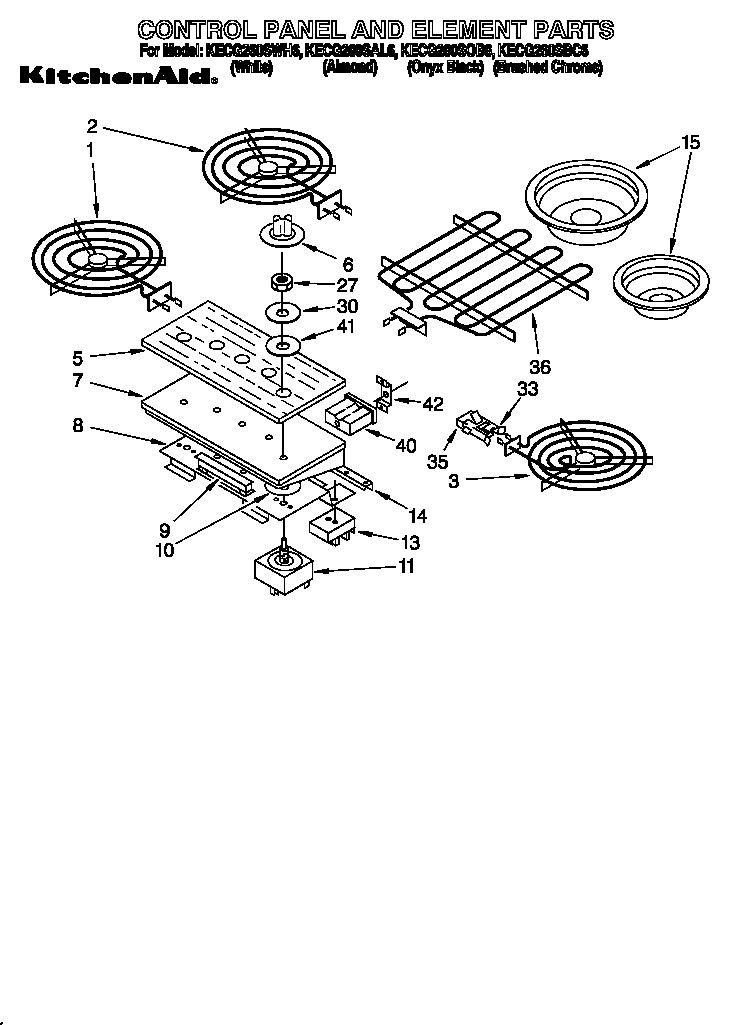 KitchenAid KECG260SWH6 control panel and element diagram