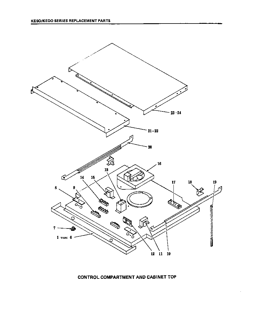 KitchenAid KEDO245 control compartment and cabinet top diagram