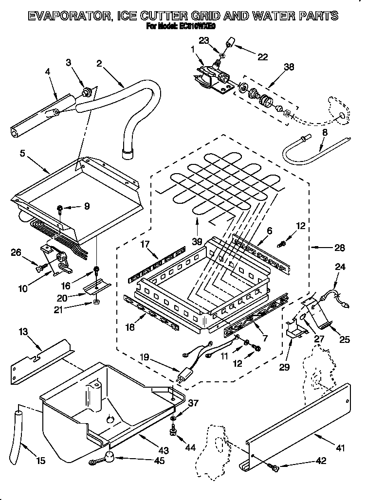 Whirlpool EC510WXE0 evaporator, ice cutter grid and water diagram