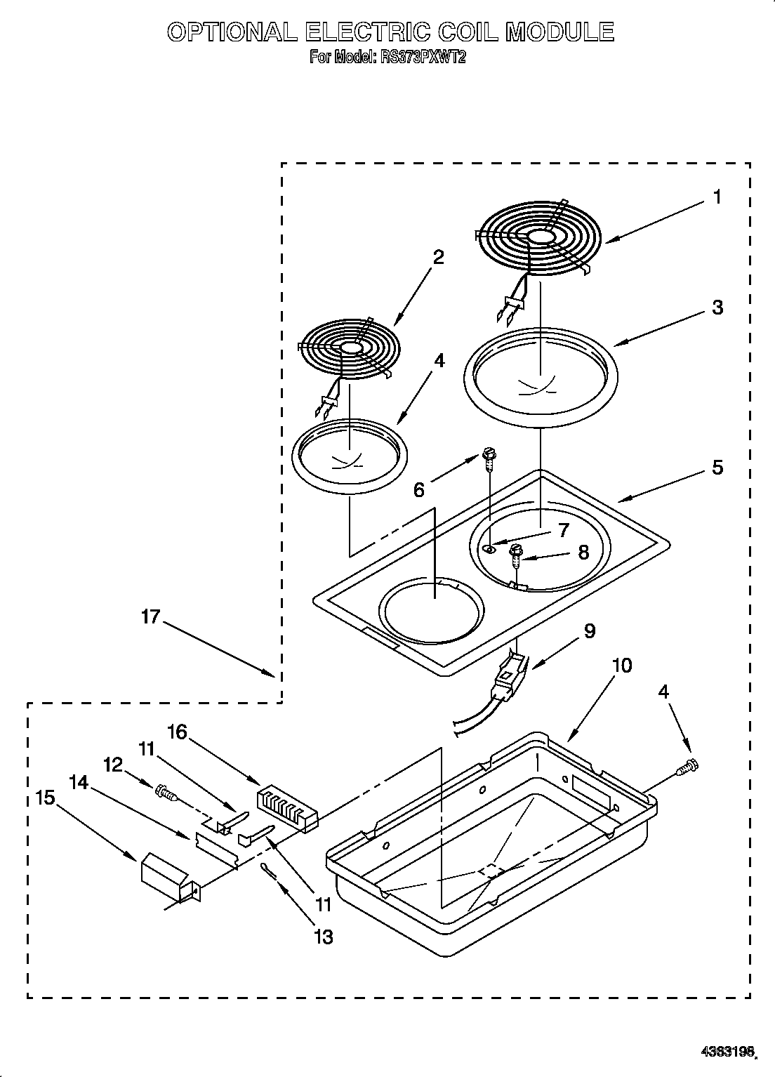 Whirlpool RS373PXWT2 optional electric coil diagram