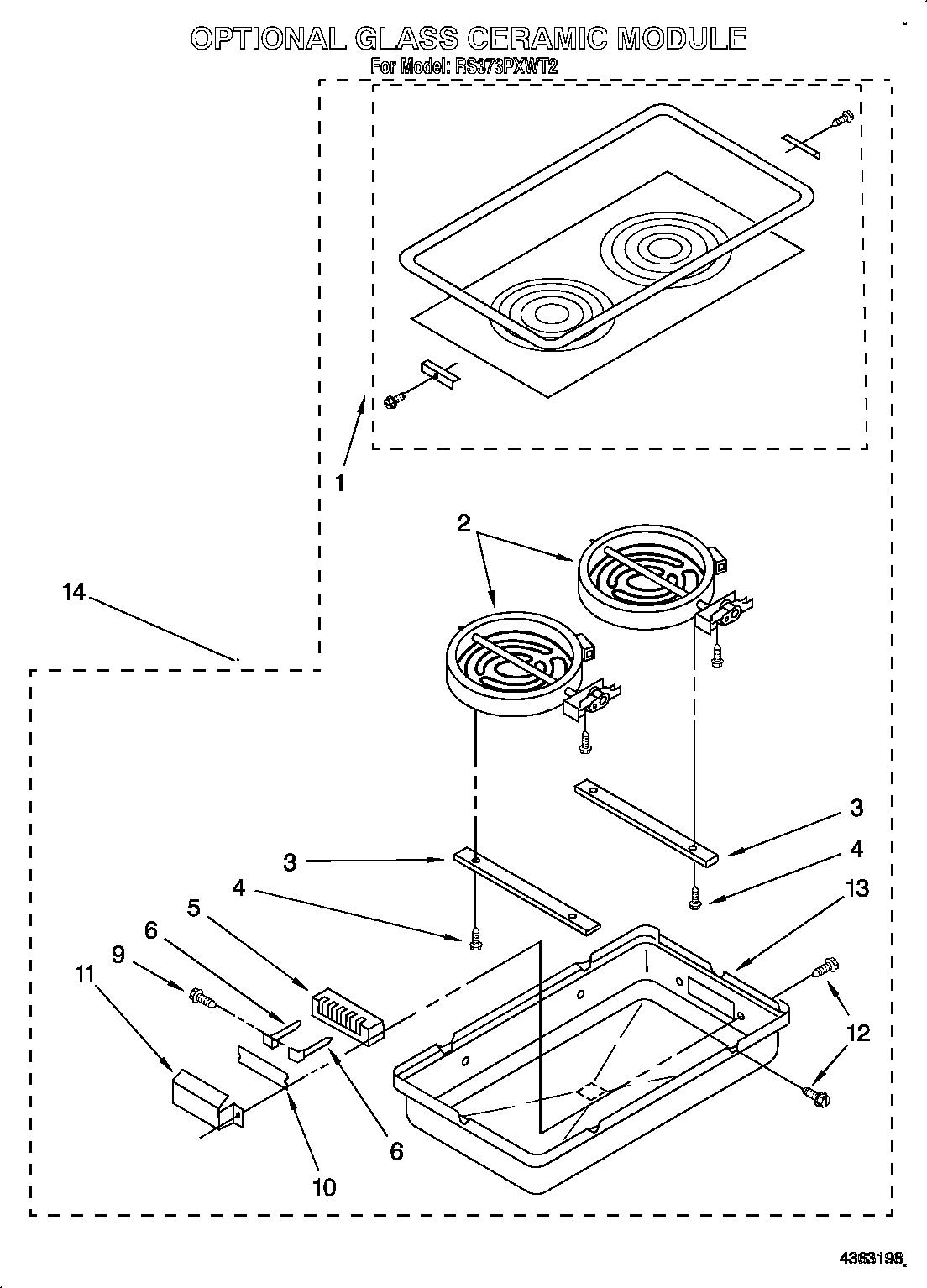 Whirlpool RS373PXWT2 optional glass ceramic diagram