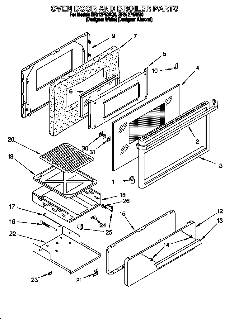 Whirlpool SF312PEWQ0 oven door and broiler diagram