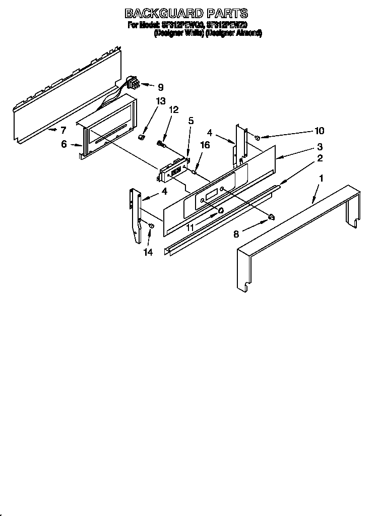 Whirlpool SF312PEWQ0 backguard diagram