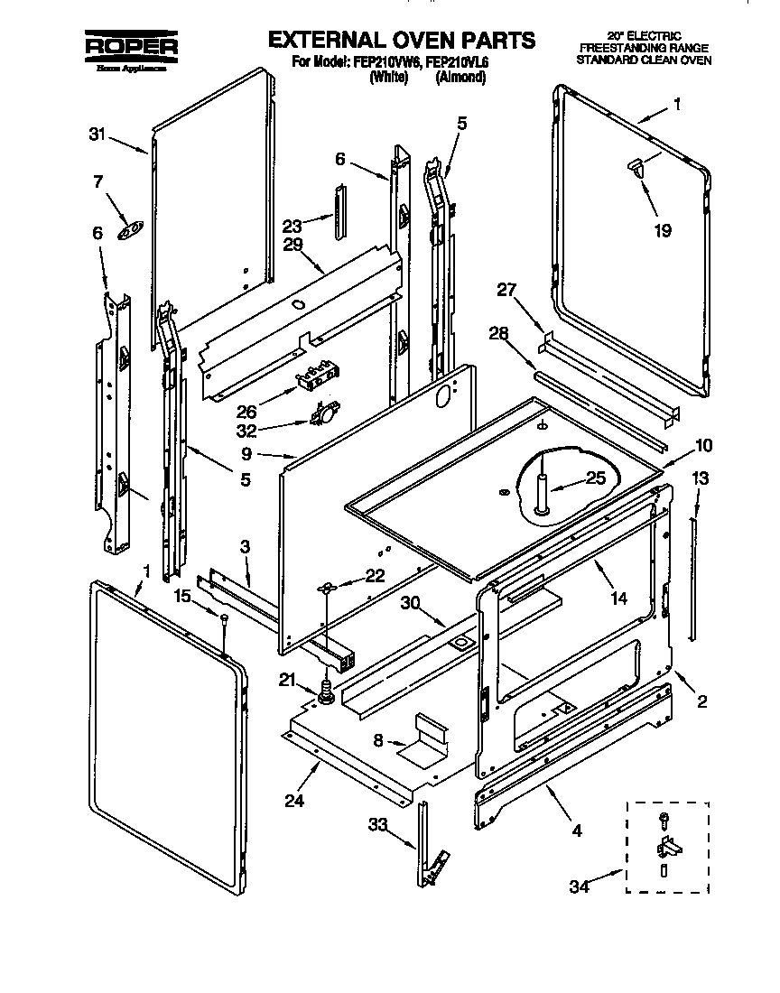 Whirlpool FEP210VL6 external oven diagram