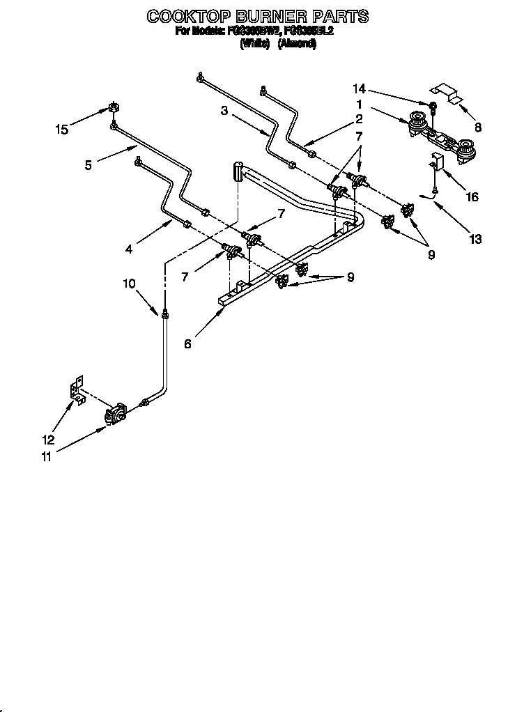Roper FGS385BL2 cooktop burner diagram