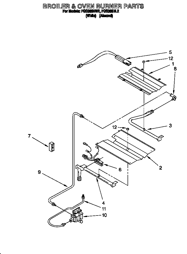 Roper FGS385BL2 broiler & oven burner diagram