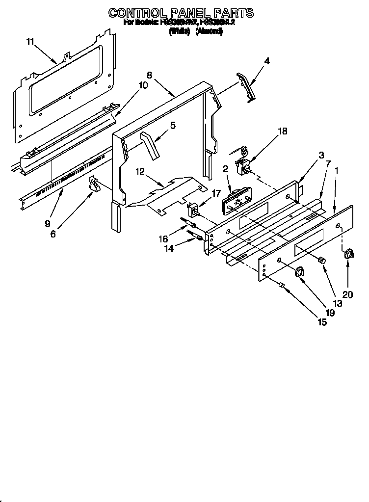 Roper FGS385BL2 control panel diagram