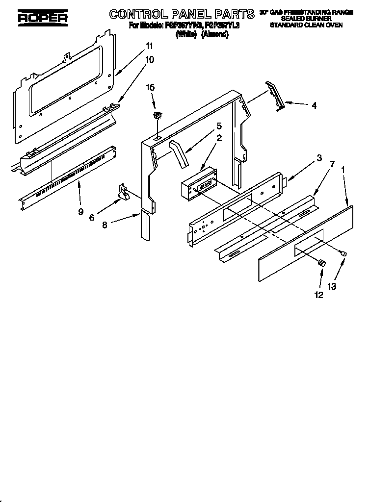 Roper FGP357YW3 control panel diagram