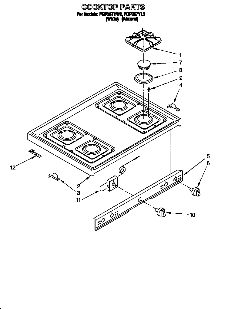 Roper FGP357YW3 cooktop diagram