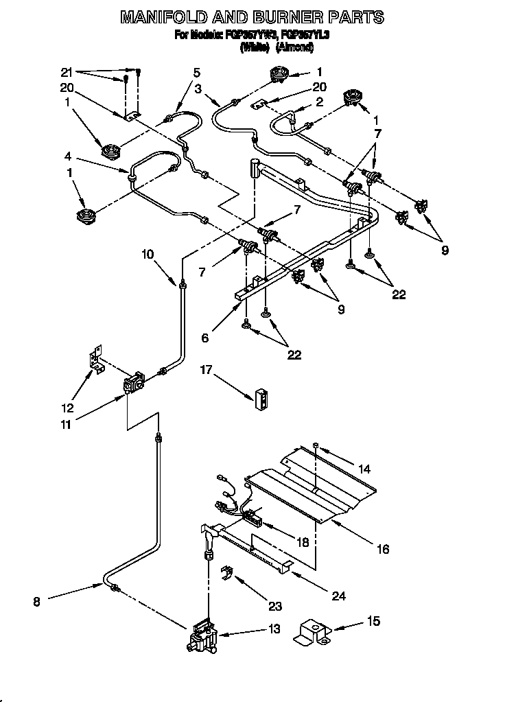 Roper FGP357YW3 manifold and burner diagram
