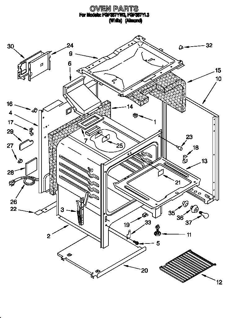 Roper FGP357YW3 oven diagram