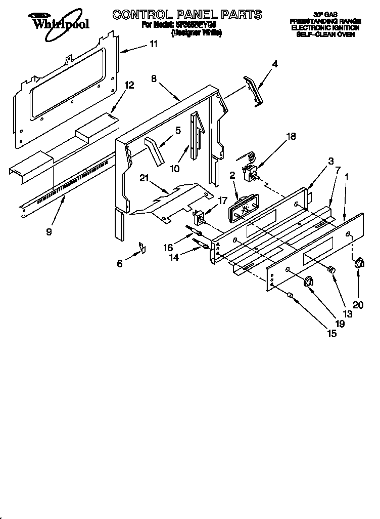Whirlpool SF365BEYQ5 control panel diagram