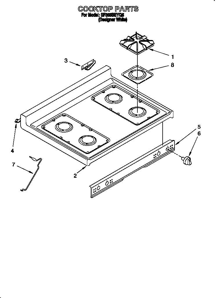 Whirlpool SF365BEYQ5 cooktop diagram