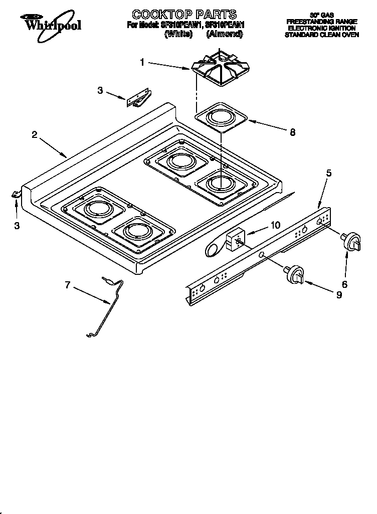 Whirlpool SF310PEAN1 cooktop diagram