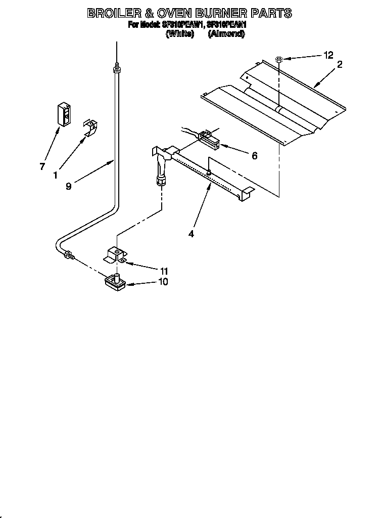 Whirlpool SF310PEAN1 broiler & oven burner diagram