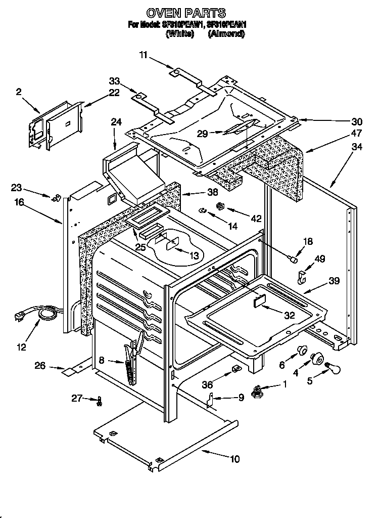 Whirlpool SF310PEAN1 oven diagram