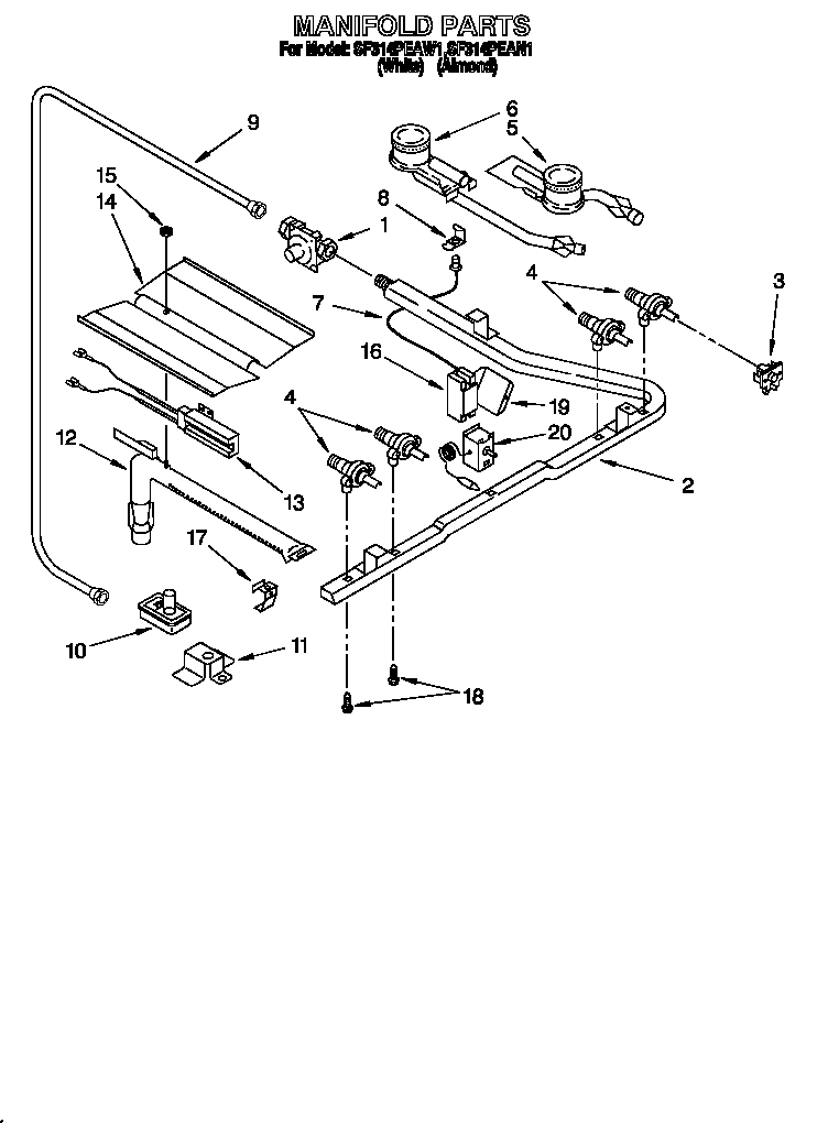 Whirlpool SF314PEAW1 manifold diagram