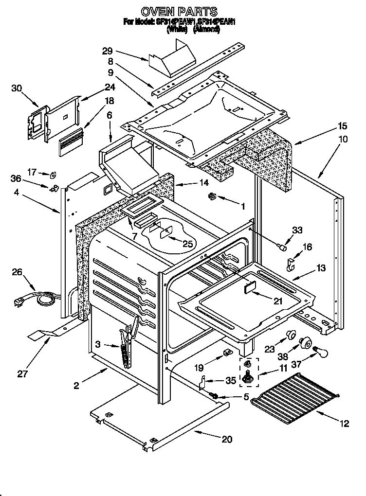Whirlpool SF314PEAW1 oven diagram