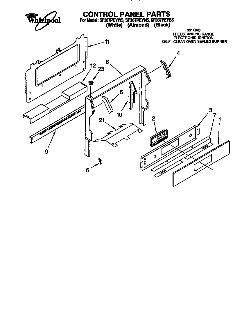 Whirlpool SF387PEYW5 control panel diagram