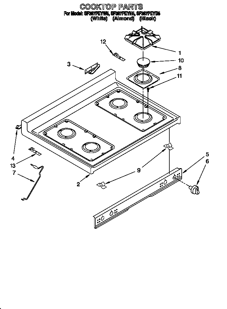 Whirlpool SF387PEYW5 cooktop diagram