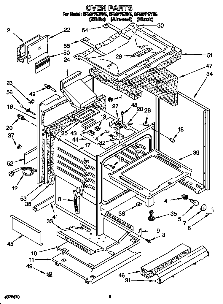 Whirlpool SF387PEYW5 oven diagram