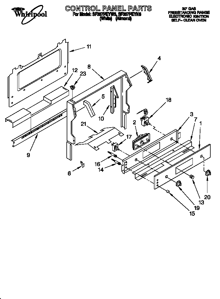 Whirlpool SF367PEYN6 control panel diagram