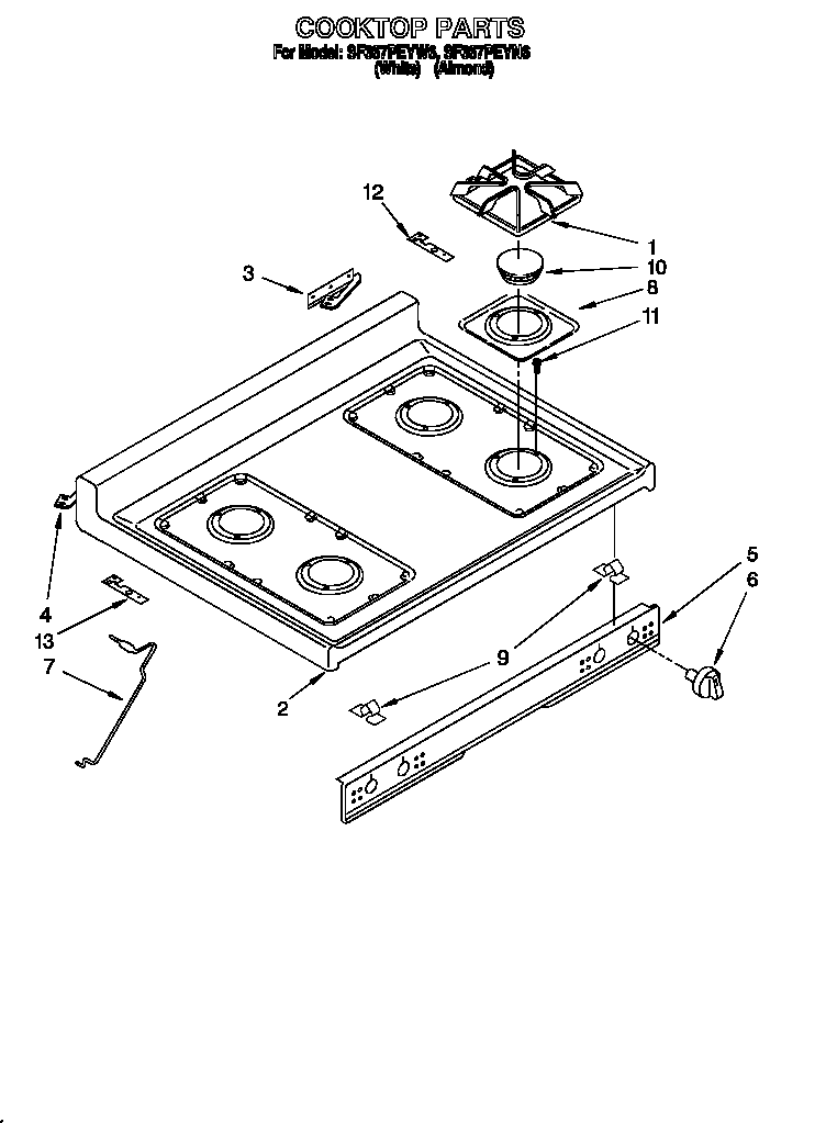 Whirlpool SF367PEYN6 cooktop diagram