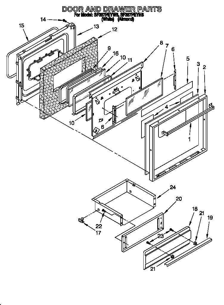 Whirlpool SF367PEYN6 door and drawer diagram