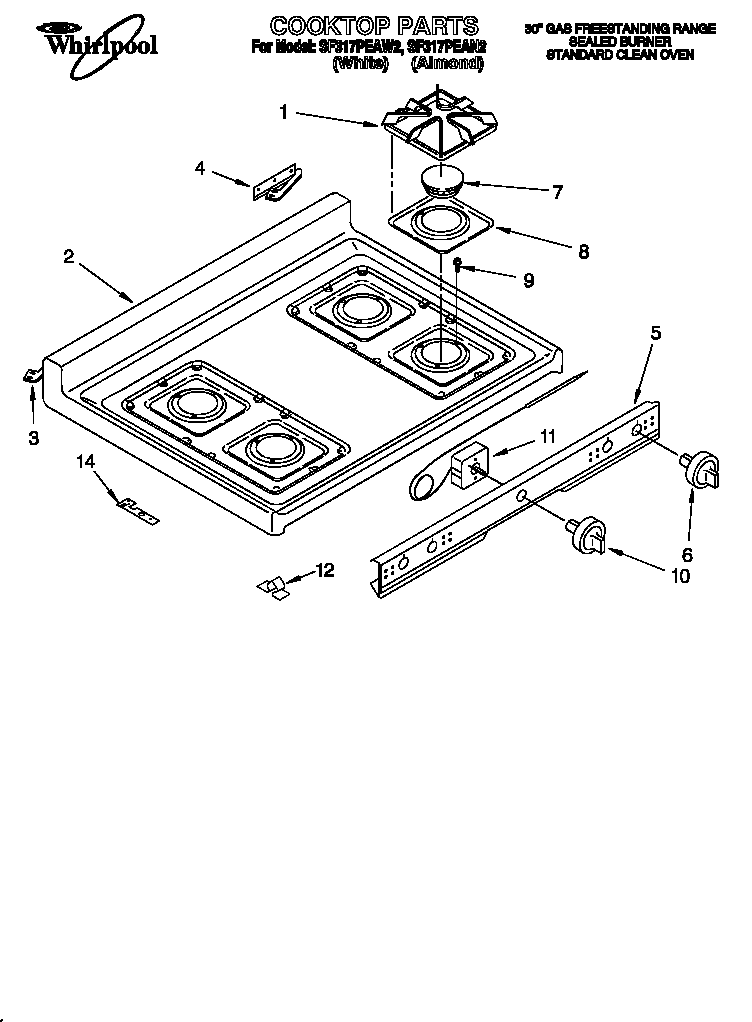 Whirlpool SF317PEAN2 cooktop diagram