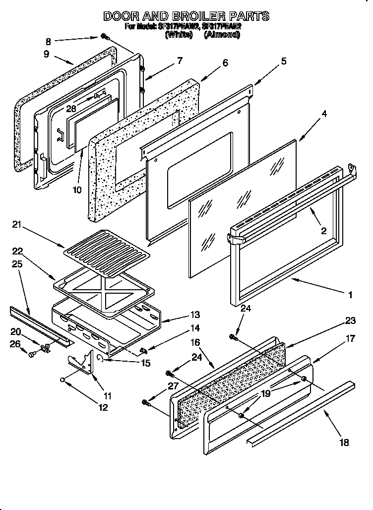 Whirlpool SF317PEAN2 door and broiler diagram