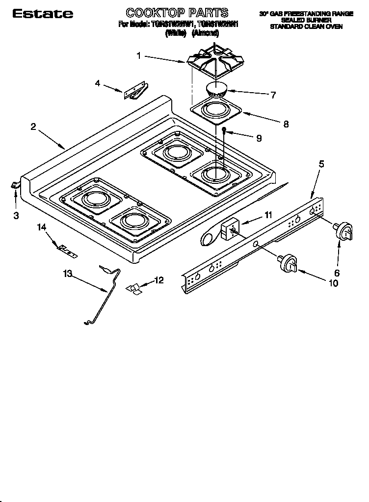 Whirlpool TGR61W2BN1 cooktop diagram