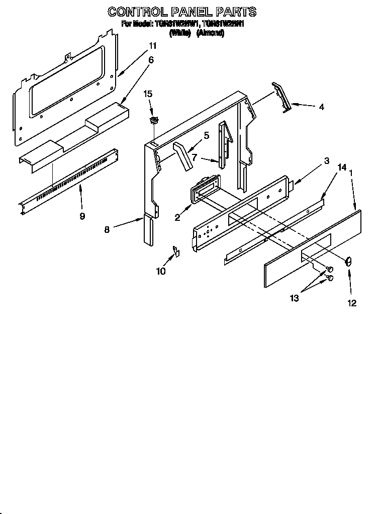 Whirlpool TGR61W2BN1 control panel diagram