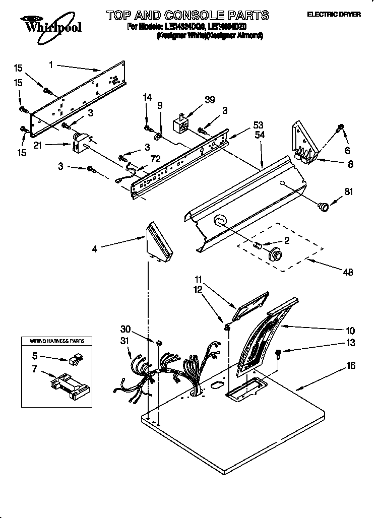Whirlpool LER4634DQ0 top and console diagram