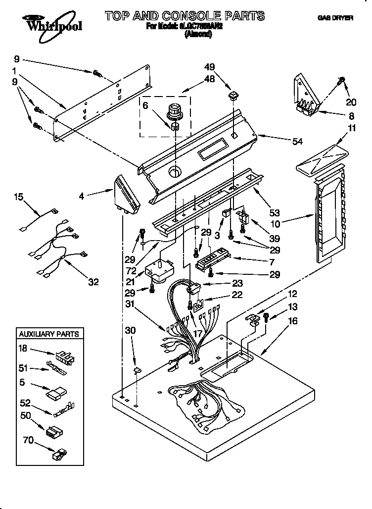Whirlpool 8LGC7858AN2 top and console diagram
