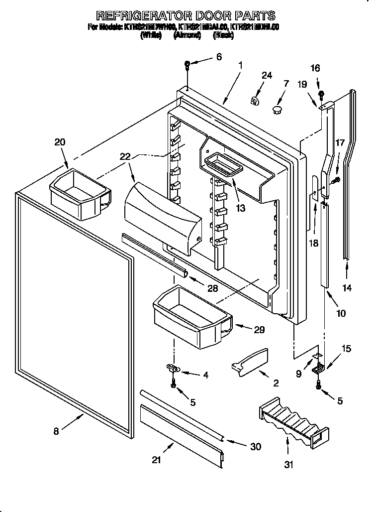KitchenAid KTRS21MDBL00 refrigerator door diagram