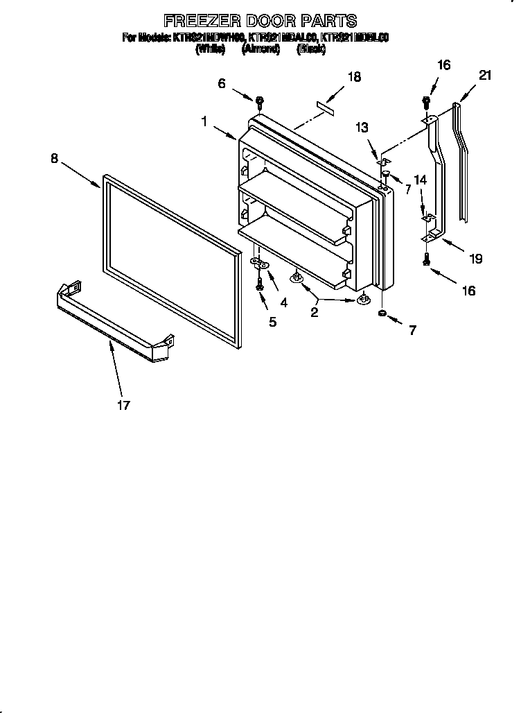 KitchenAid KTRS21MDBL00 freezer door diagram